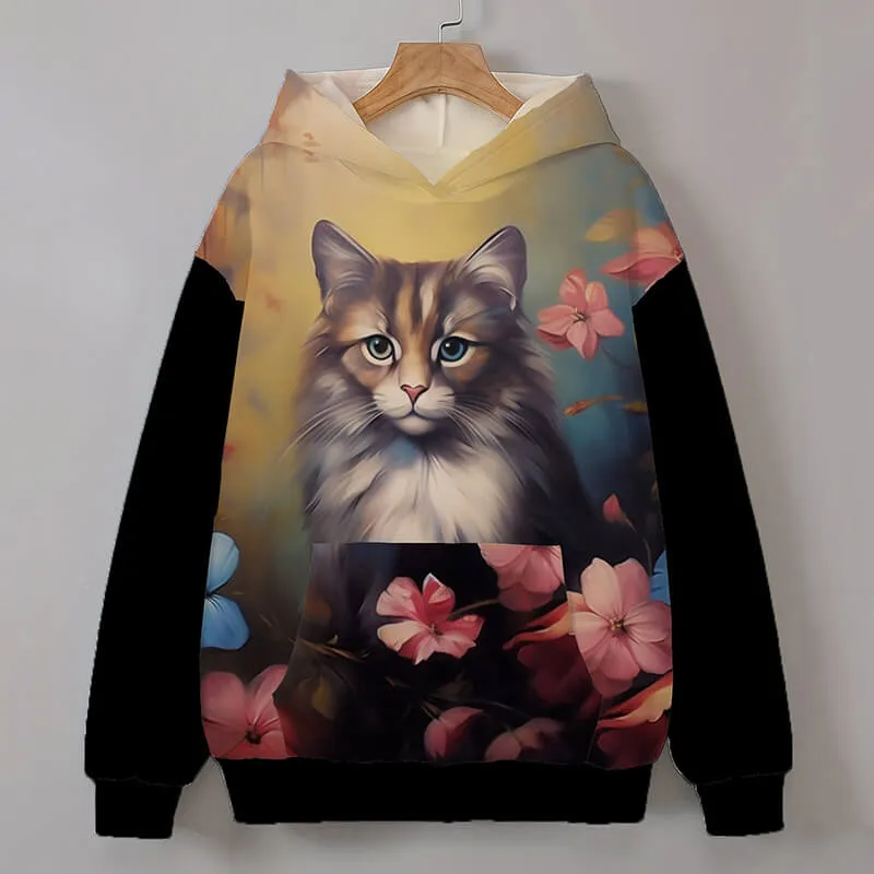 Gothic Cat and Flower Cotton Blend Hoodie sold by GTHIC