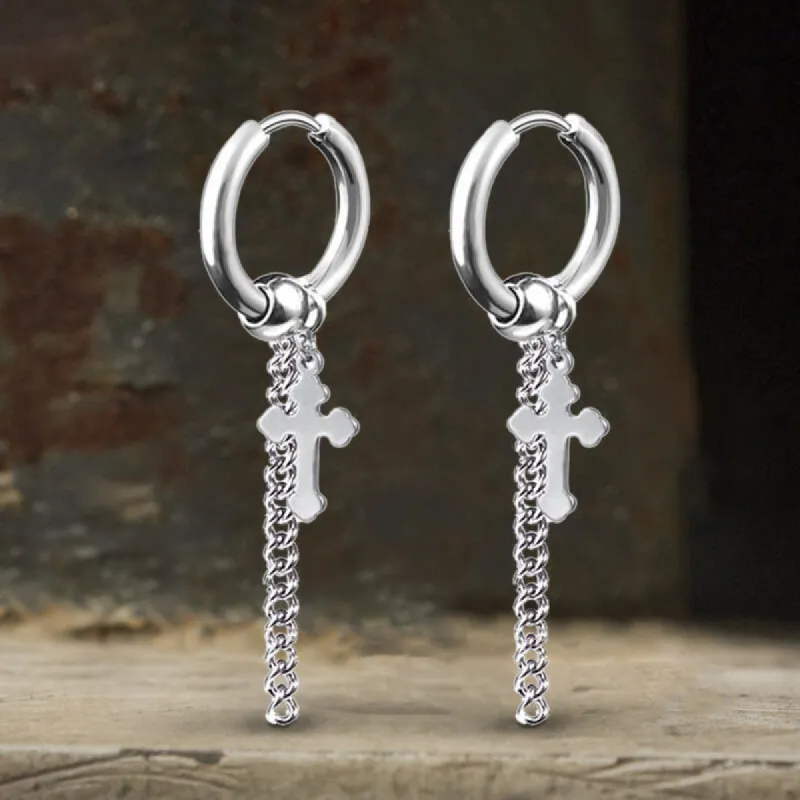 Minimalist Cross Chain Stainless Steel Hoop Earrings sold by GTHIC