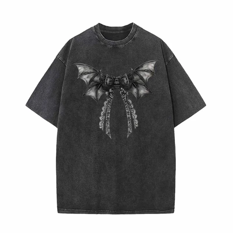 Black Bow Bat Vintage Washed T-shirt sold by GTHIC