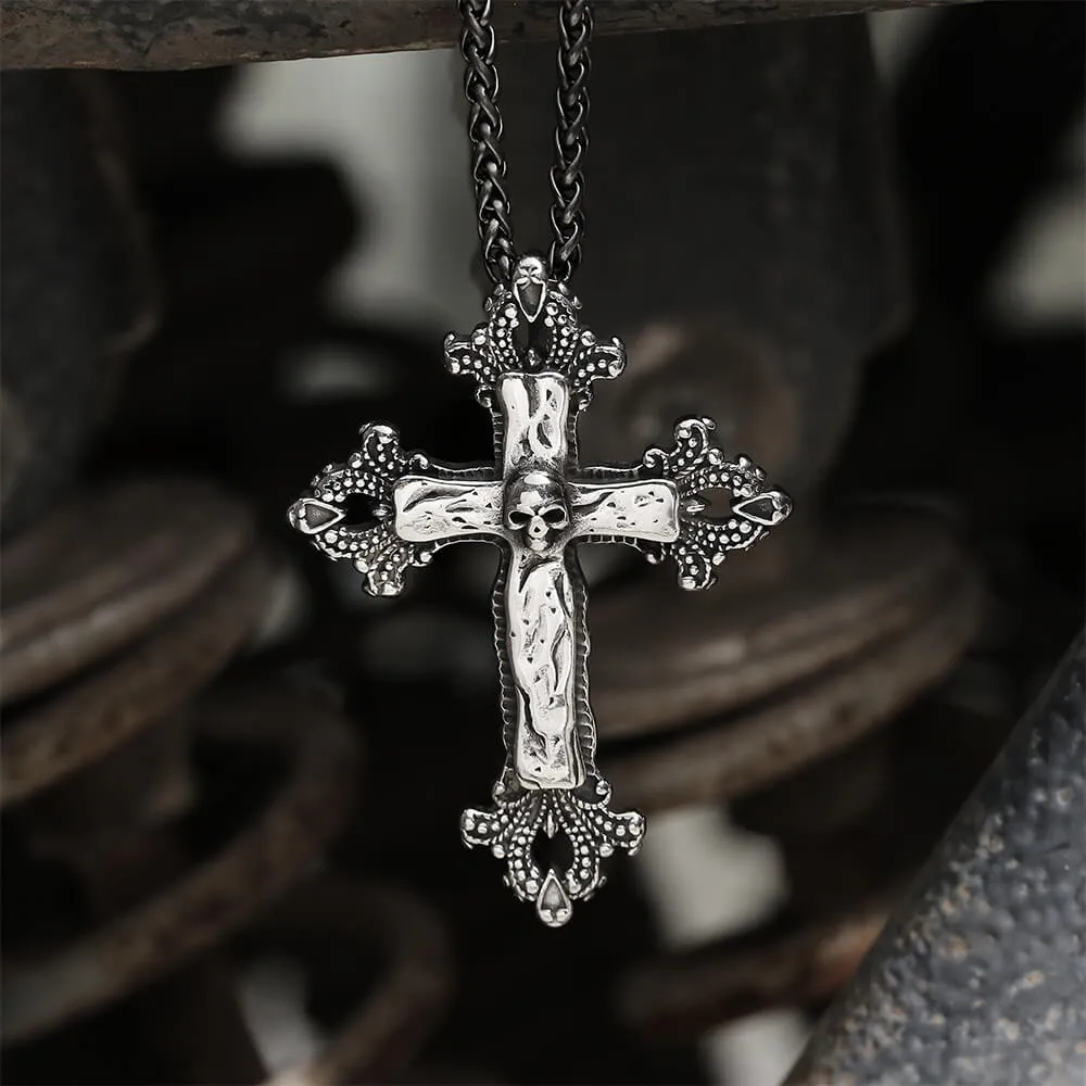 Budded Cross Stainless Steel Skull Pendant sold by GTHIC