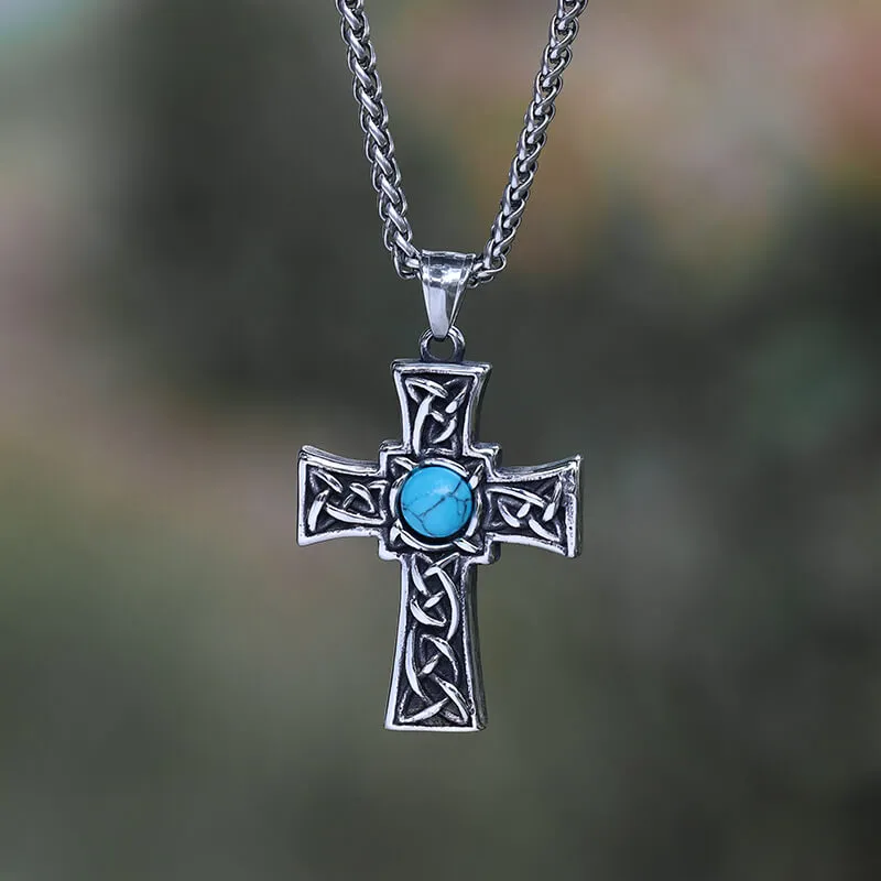 Vintage Celtic Knot Turquoise Stainless Steel Cross Pendant sold by GTHIC