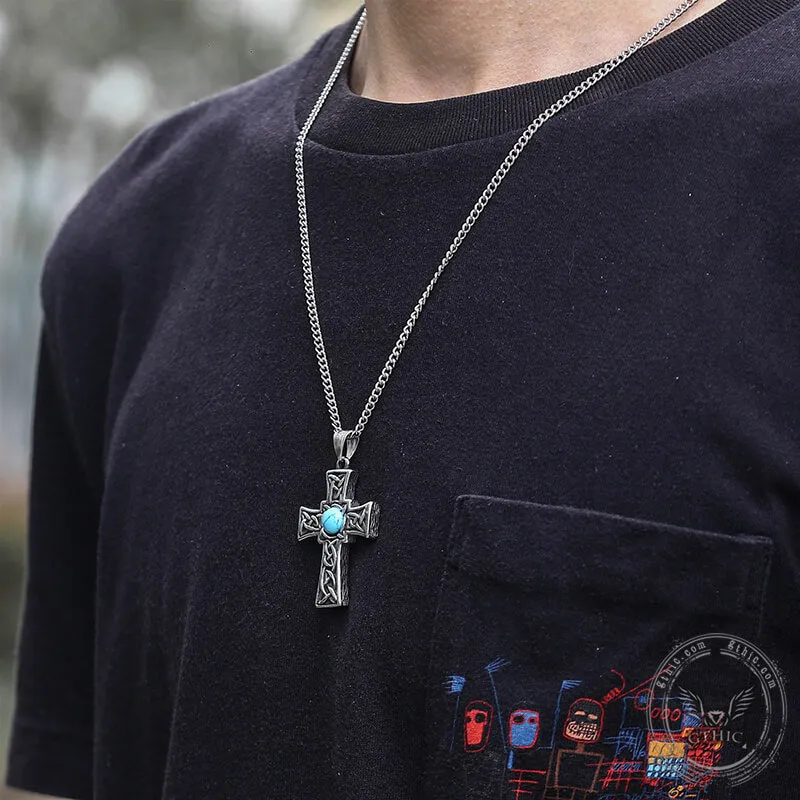 Vintage Celtic Knot Turquoise Stainless Steel Cross Pendant sold by GTHIC product image thumbnail 2