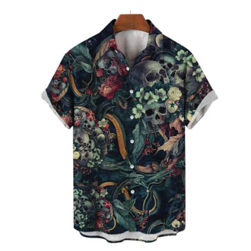 Skull Flower Print Polyester Shirt sold by GTHIC product image thumbnail 4