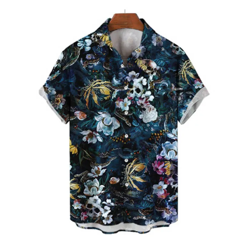 Skull Flower Print Polyester Shirt sold by GTHIC product image thumbnail 3