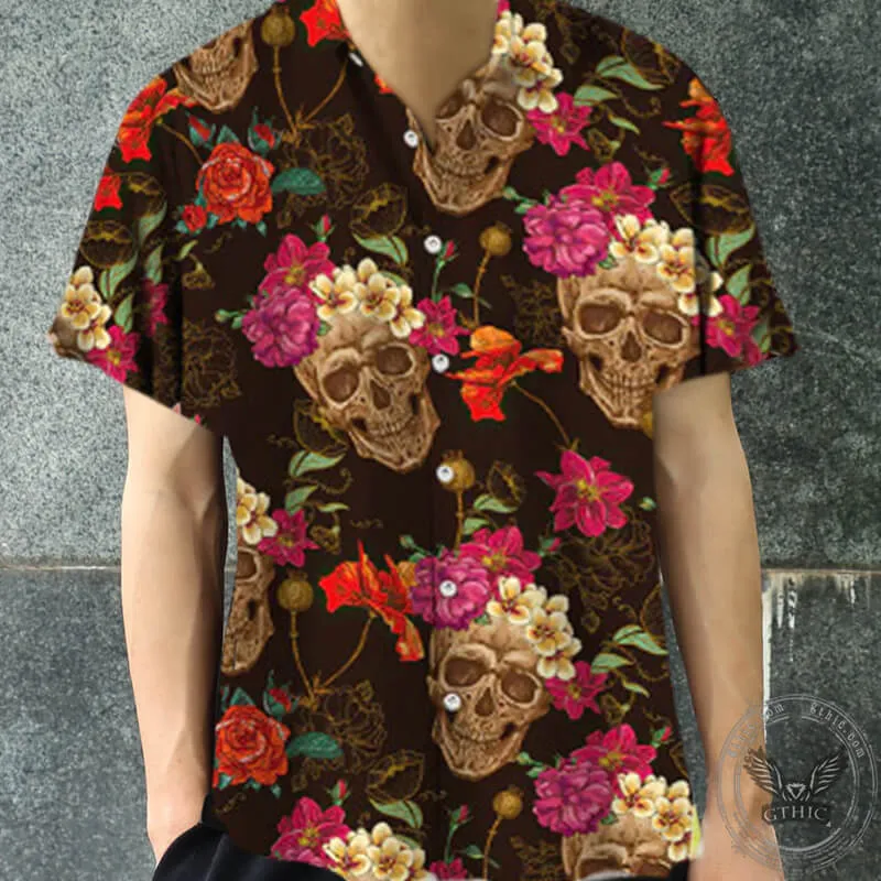 Skull Flower Print Polyester Shirt sold by GTHIC product image thumbnail 2