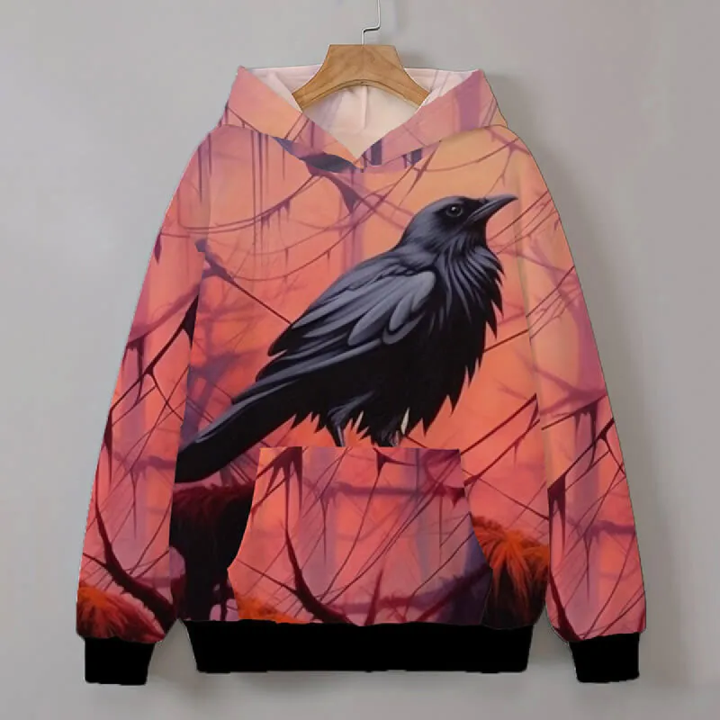 Crow Pattern Casual Cotton Blend Hoodie sold by GTHIC