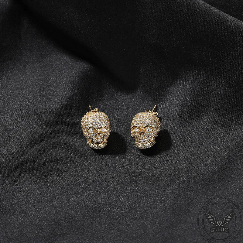 Gothic Skull Zircon Brass Stud Earrings sold by GTHIC product image thumbnail 4