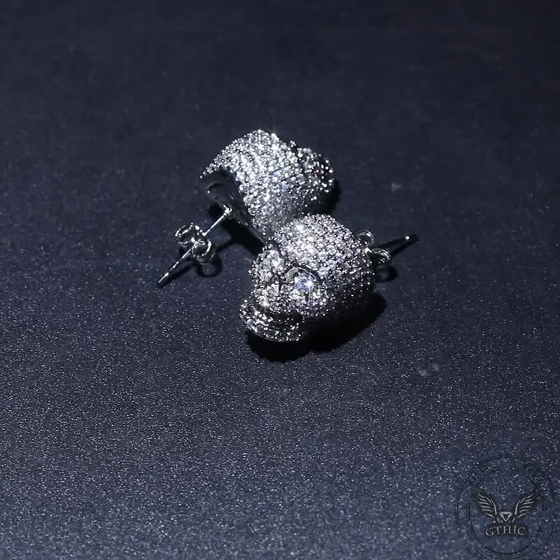 Gothic Skull Zircon Brass Stud Earrings sold by GTHIC product image thumbnail 3