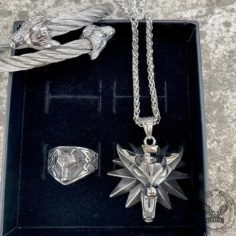 3 Pcs Norse Wolf Head Stainless Steel Jewelry Set sold by GTHIC product image thumbnail 2