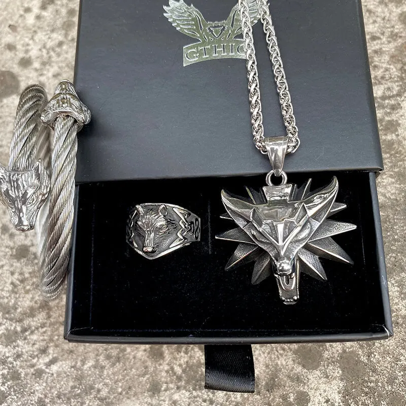 3 Pcs Norse Wolf Head Stainless Steel Jewelry Set sold by GTHIC