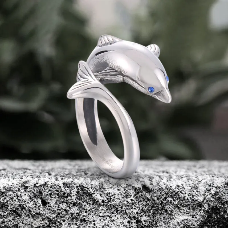 Blue Eyes Dolphin Stainless Steel Animal Ring sold by GTHIC
