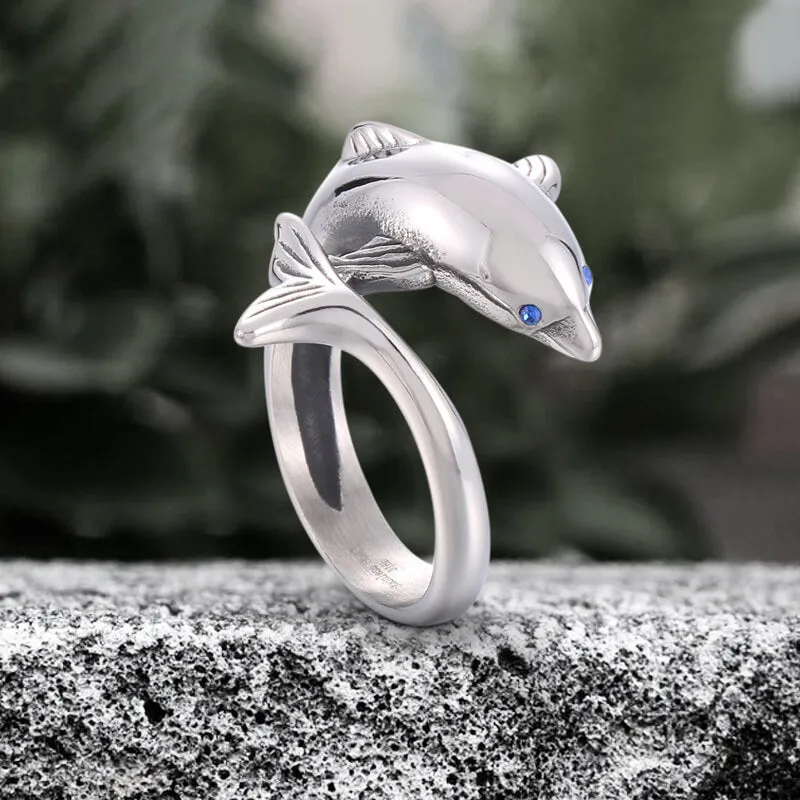 Blue Eyes Dolphin Stainless Steel Animal Ring sold by GTHIC