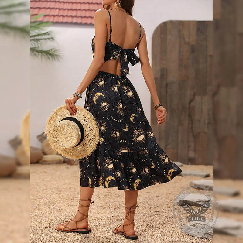 Gothic V Neck Skull Moon Sun Print Slip Dress sold by GTHIC product image thumbnail 2