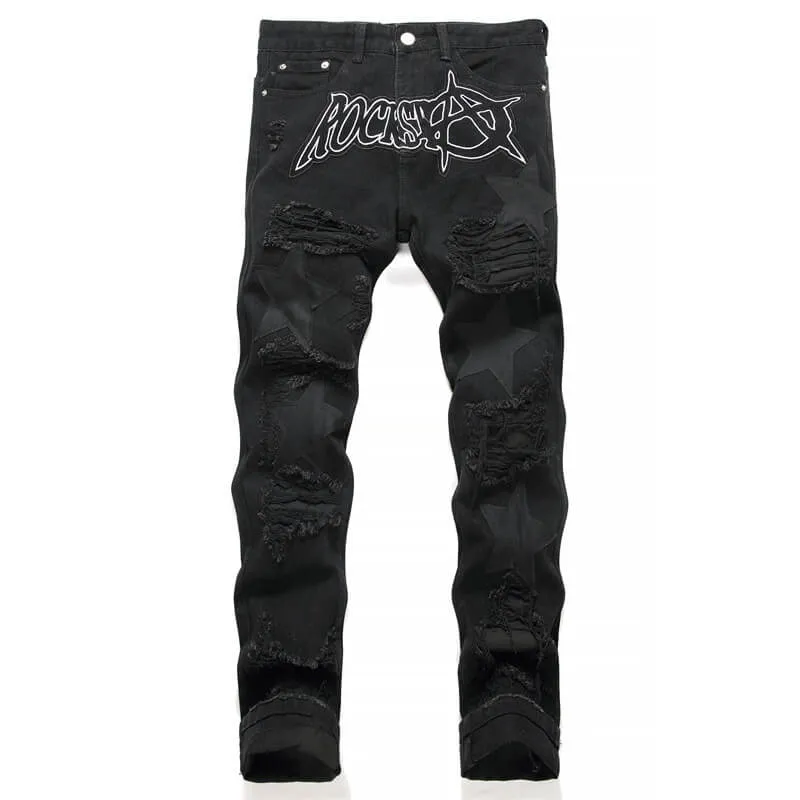 Star Patch Ripped Cotton Pants sold by GTHIC product image thumbnail 3