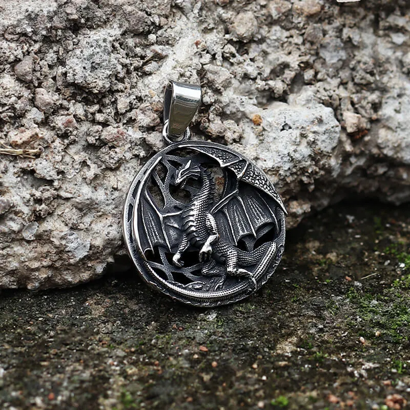 Flying Dragon Amulet Stainless Steel Pendant sold by GTHIC