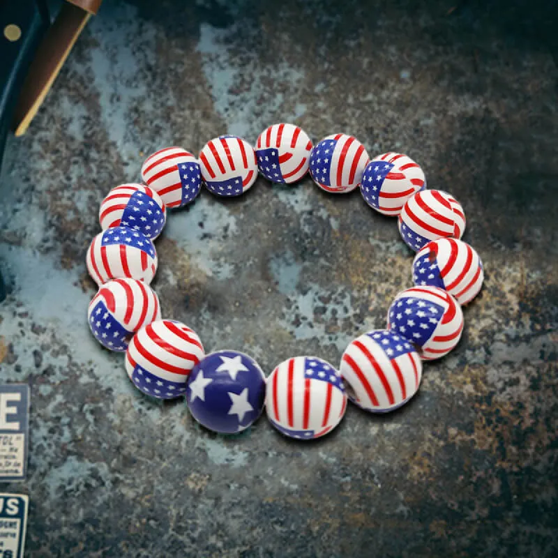 American Flag Wood Beaded Bracelet sold by GTHIC