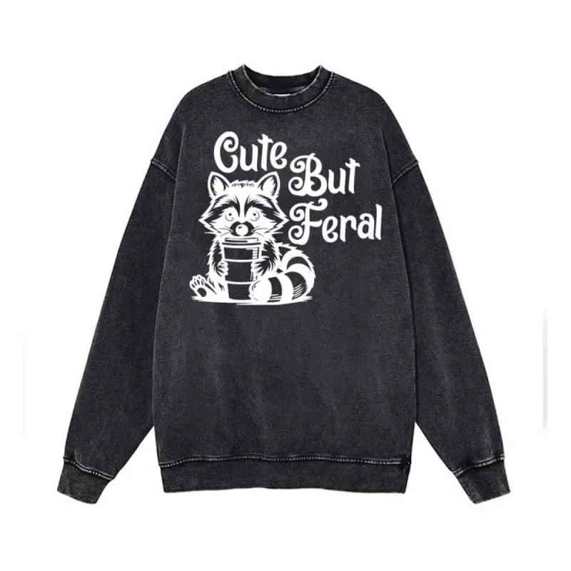 Cute But Feral Raccoon Print Vintage Washed Sweatshirt sold by GTHIC
