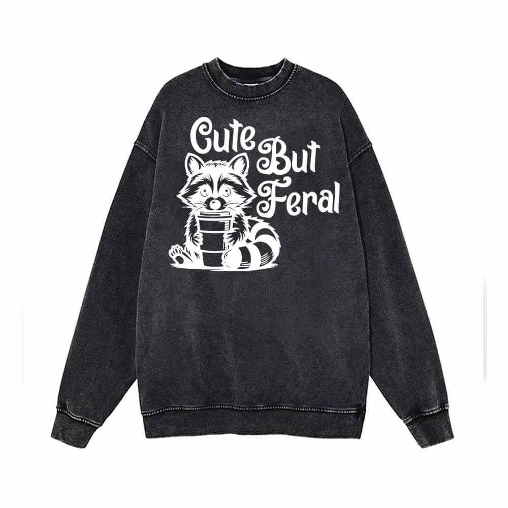 Cute But Feral Raccoon Print Vintage Washed Sweatshirt sold by GTHIC