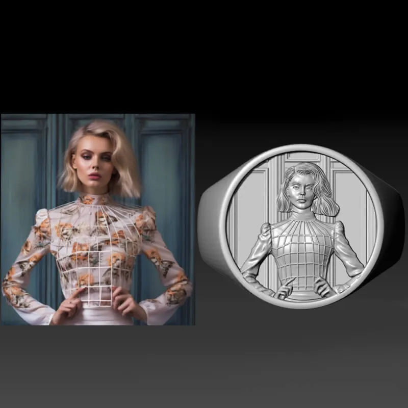 Custom Portrait Engraved Sterling Silver Ring made by GTHIC