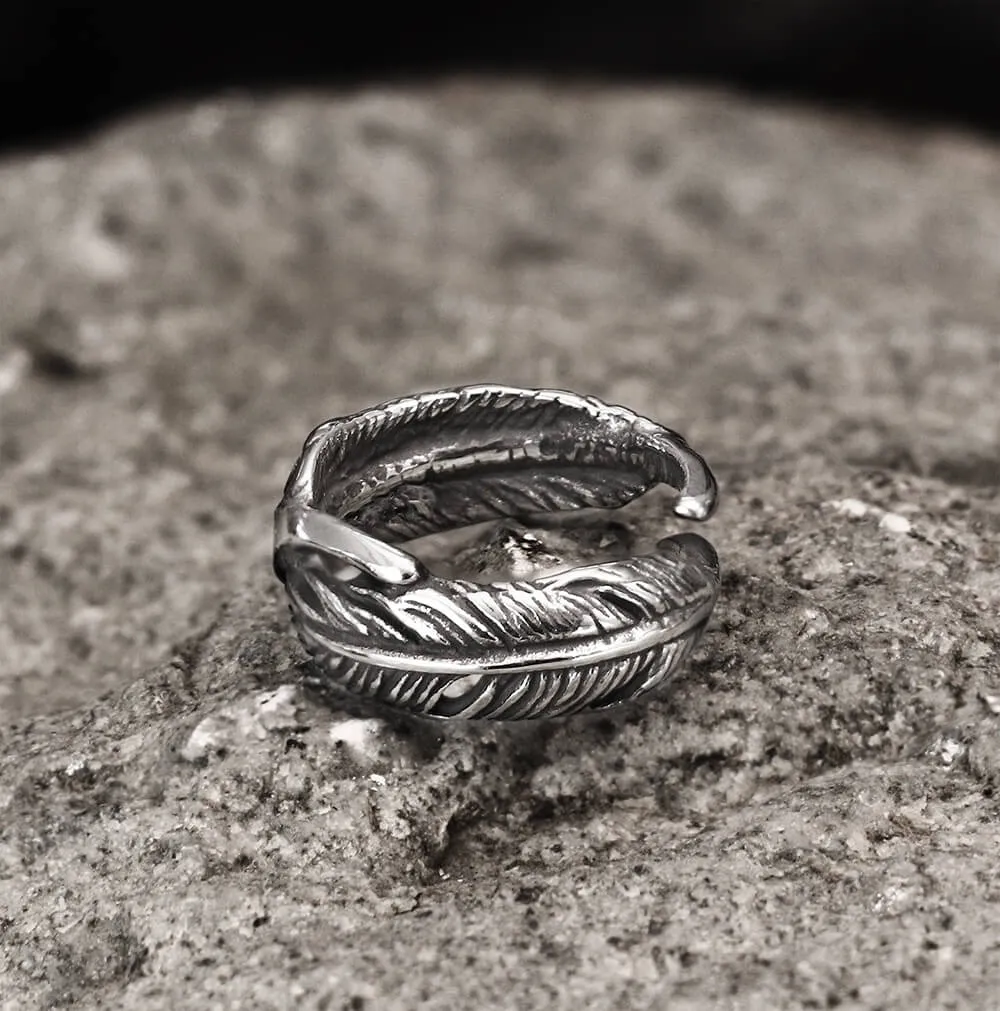 Retro Feather-shaped Stainless Steel Ring sold by GTHIC
