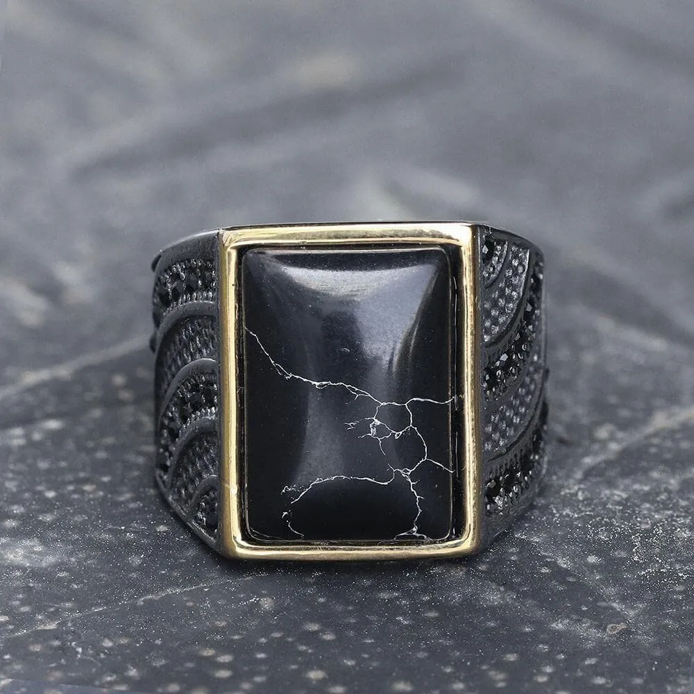 Retro Black Stone Stainless Steel Zircon Ring sold by GTHIC