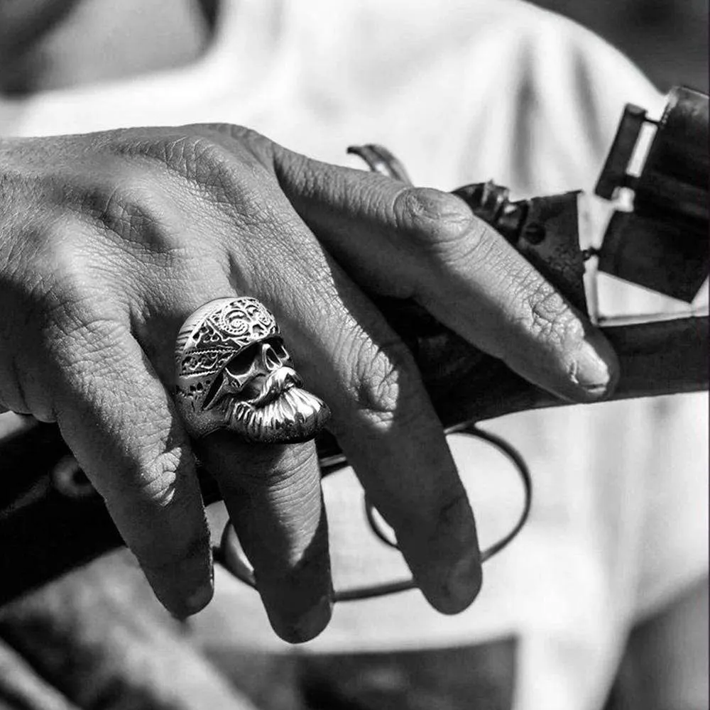 Retro Bearded Man Stainless Steel Skull Ring sold by GTHIC product image thumbnail 3