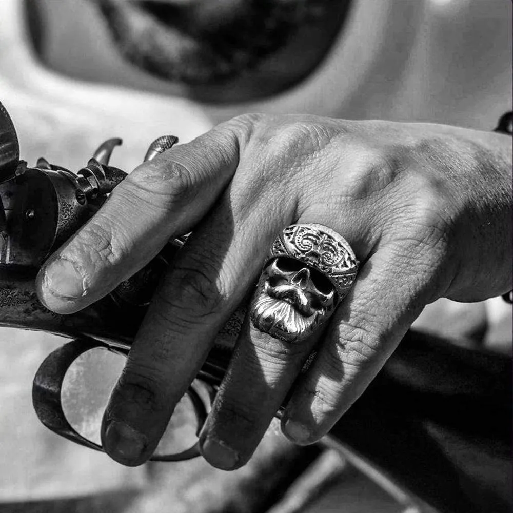 Retro Bearded Man Stainless Steel Skull Ring sold by GTHIC product image thumbnail 2