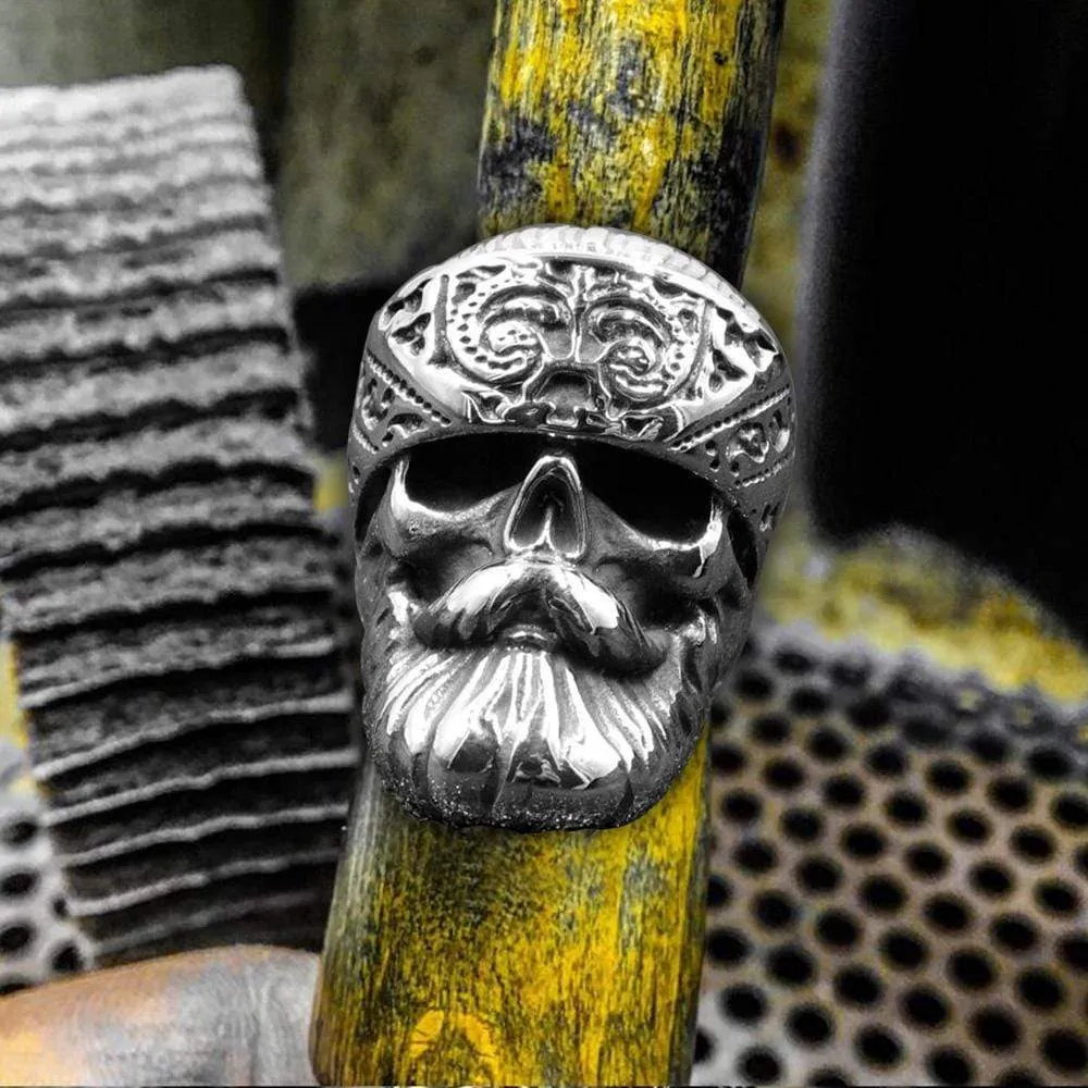 Retro Bearded Man Stainless Steel Skull Ring sold by GTHIC product image thumbnail 4