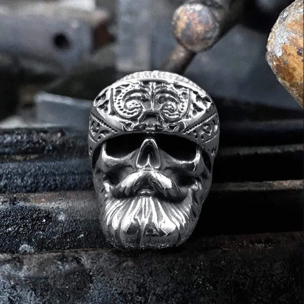 Retro Bearded Man Stainless Steel Skull Ring sold by GTHIC