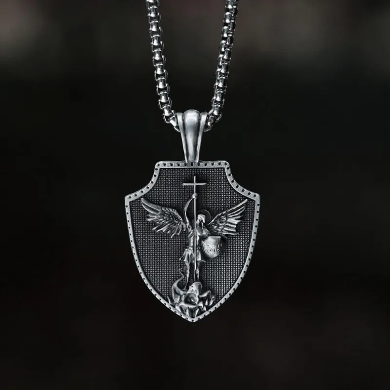 Angel Cross Shield Pure Tin Christ Necklace sold by GTHIC
