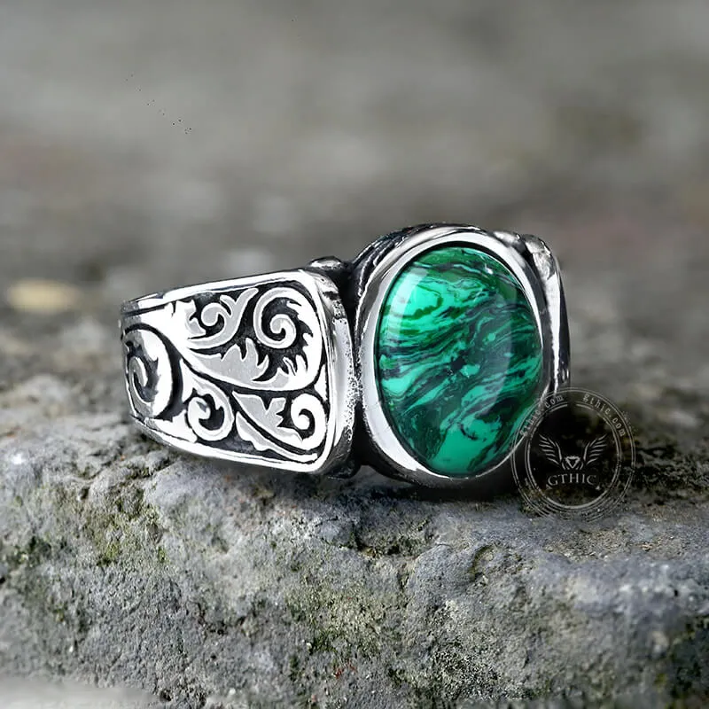 Vintage Malachite Inlaid Stainless Steel Gemstone Ring sold by GTHIC product image thumbnail 4