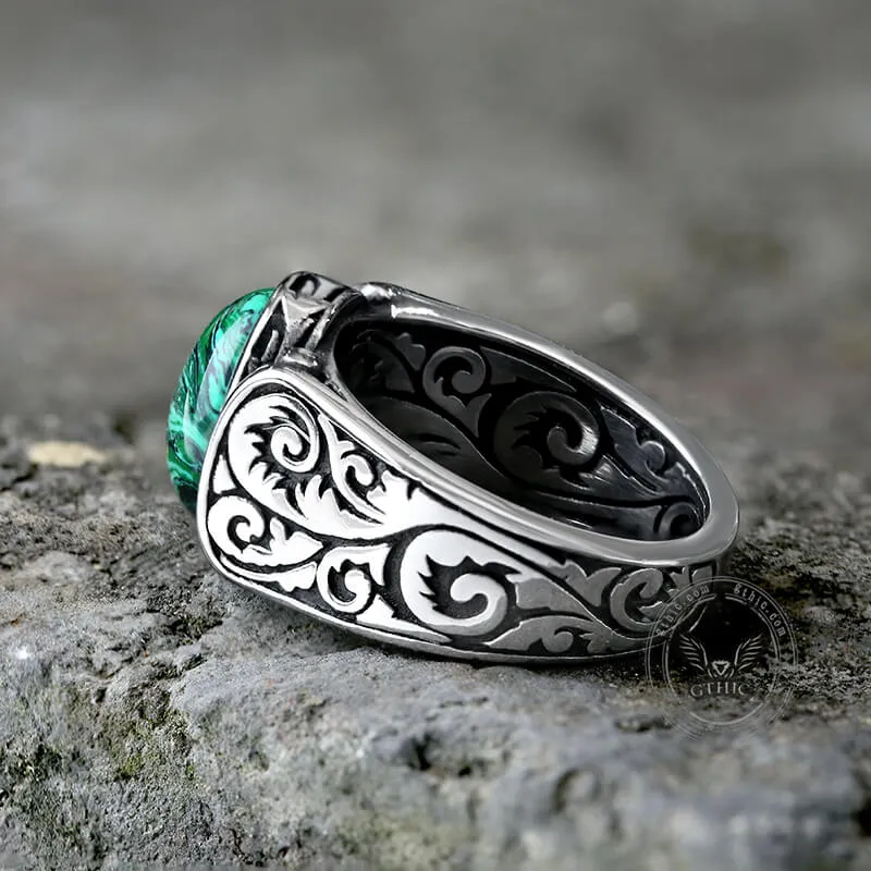Vintage Malachite Inlaid Stainless Steel Gemstone Ring sold by GTHIC product image thumbnail 5