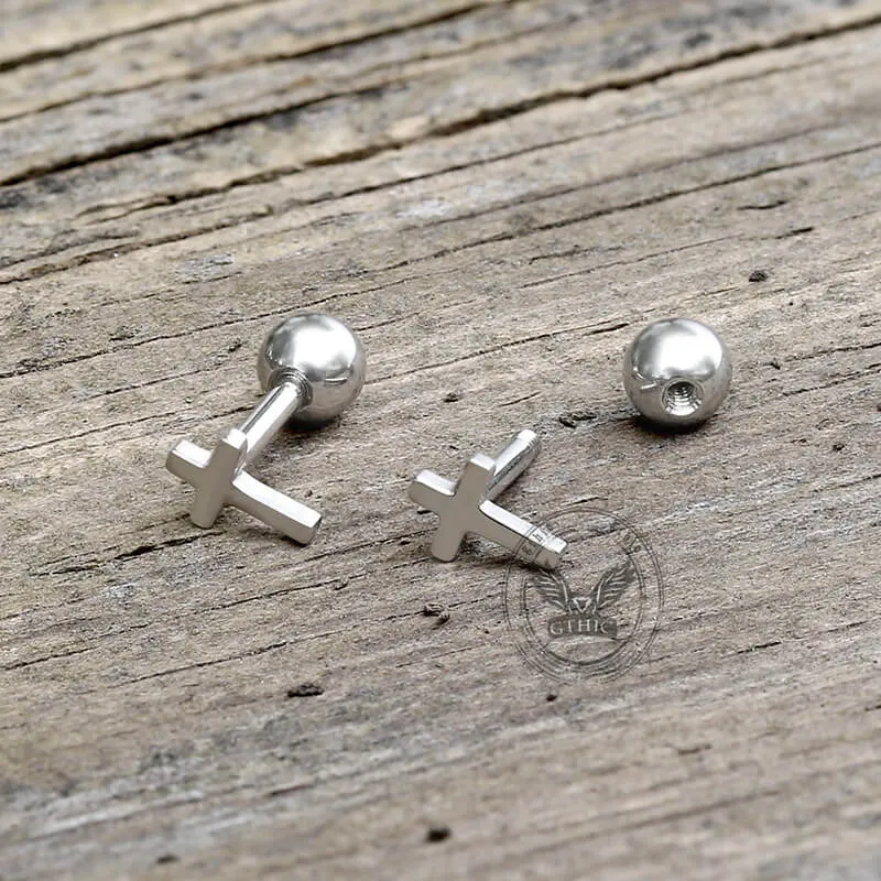 Simple Cross Stainless Steel Screw Back Earrings sold by GTHIC product image thumbnail 3