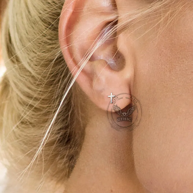 Simple Cross Stainless Steel Screw Back Earrings sold by GTHIC product image thumbnail 2