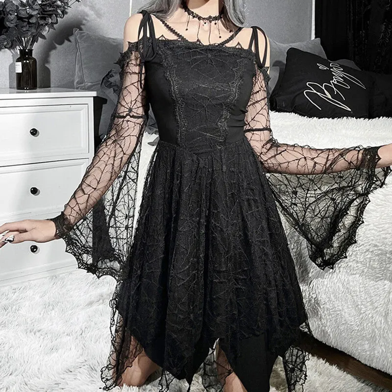 Cross Lace Polyester Gothic Mini Dress sold by GTHIC