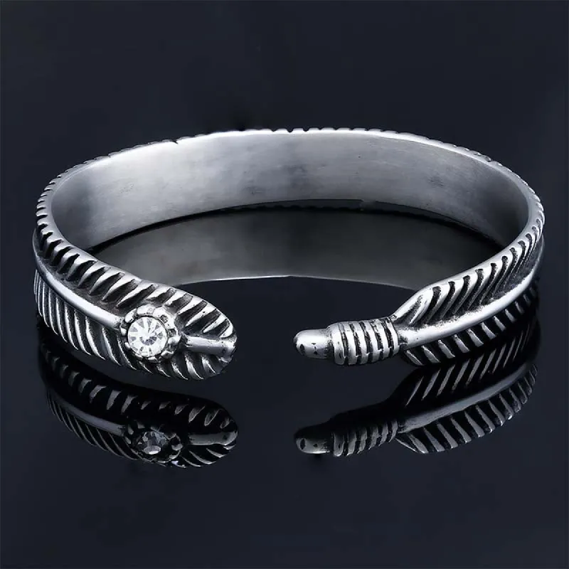 Angle Feather Gem Stainless Steel Open Bracelet sold by GTHIC