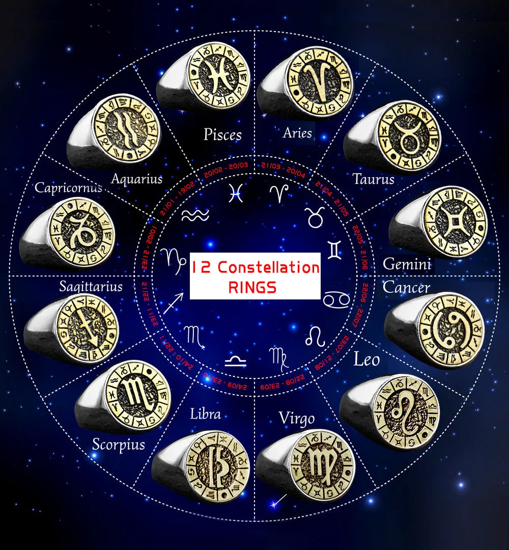 12 Constellation Zodiac Signs Stainless Steel Ring sold by GTHIC product image thumbnail 3