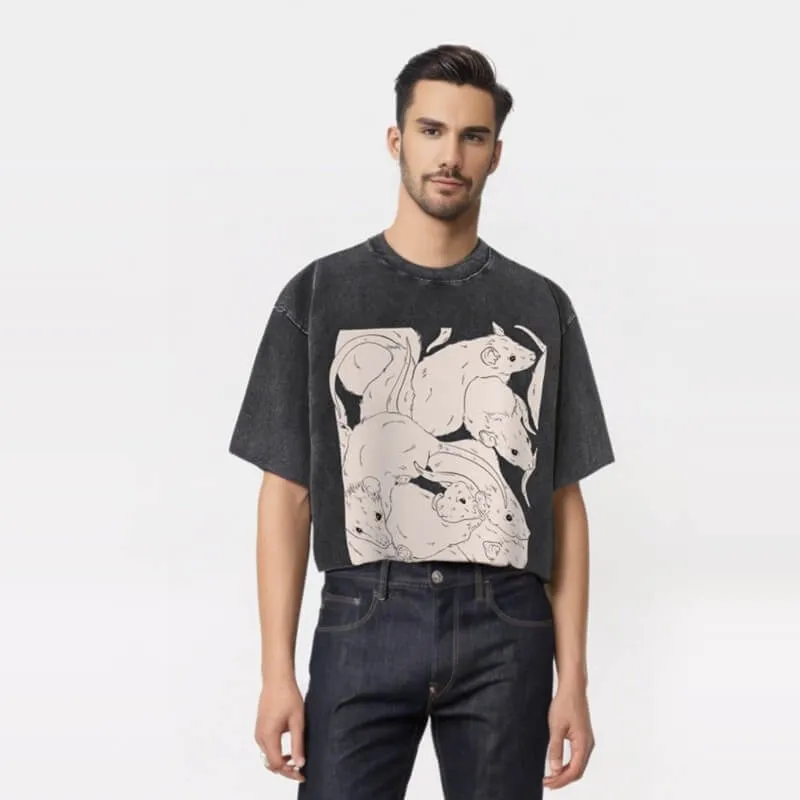 White Rats Print Washed Dark Aesthetic T-shirt sold by GTHIC product image thumbnail 2