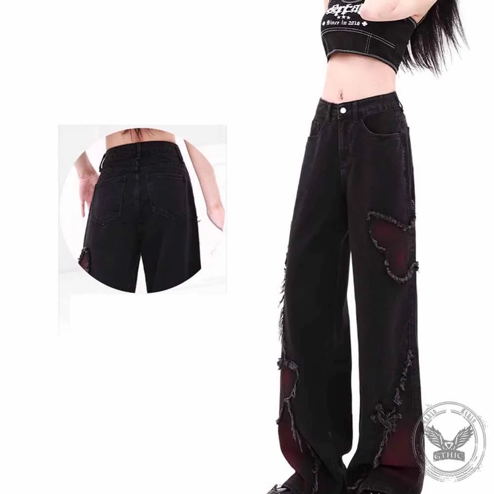 Vintage Black Butterfly High Rise Wide Leg Denim Pants sold by GTHIC product image thumbnail 2