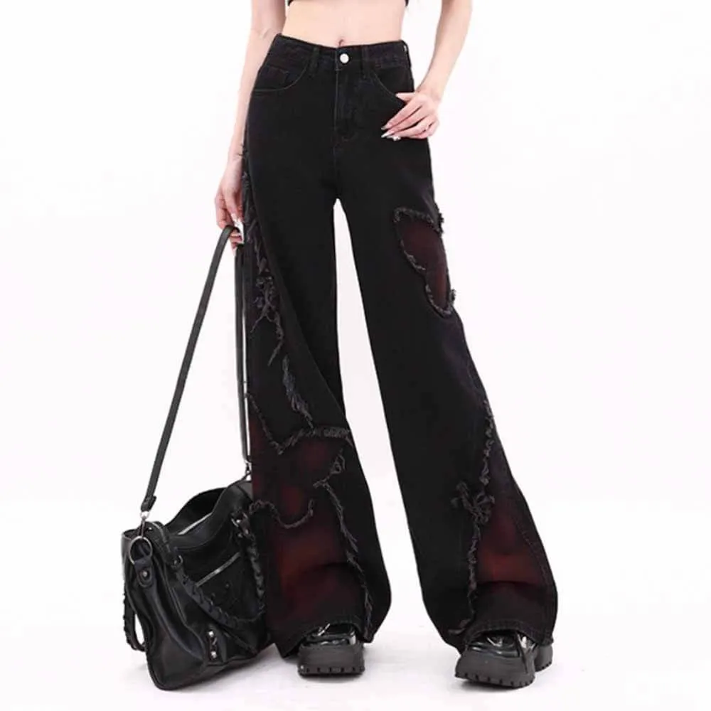 Vintage Black Butterfly High Rise Wide Leg Denim Pants sold by GTHIC product image thumbnail 3