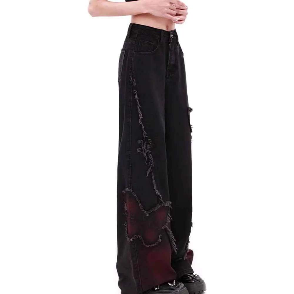 Vintage Black Butterfly High Rise Wide Leg Denim Pants sold by GTHIC product image thumbnail 4