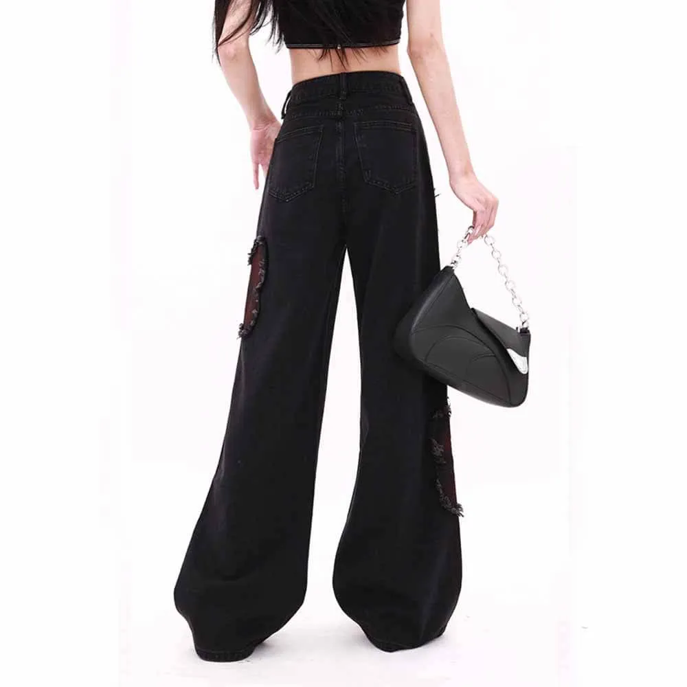 Vintage Black Butterfly High Rise Wide Leg Denim Pants sold by GTHIC product image thumbnail 5
