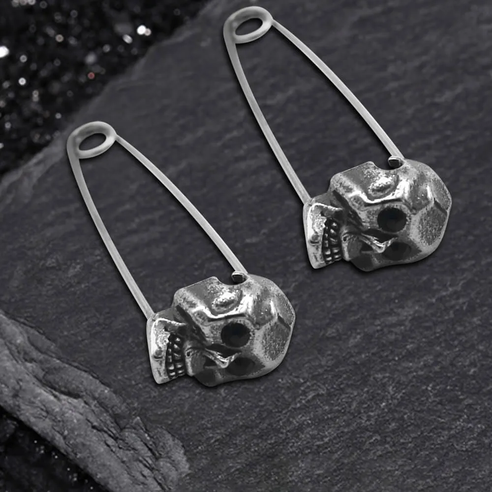 Grotesque Pin Stainless Steel Skull Earrings sold by GTHIC