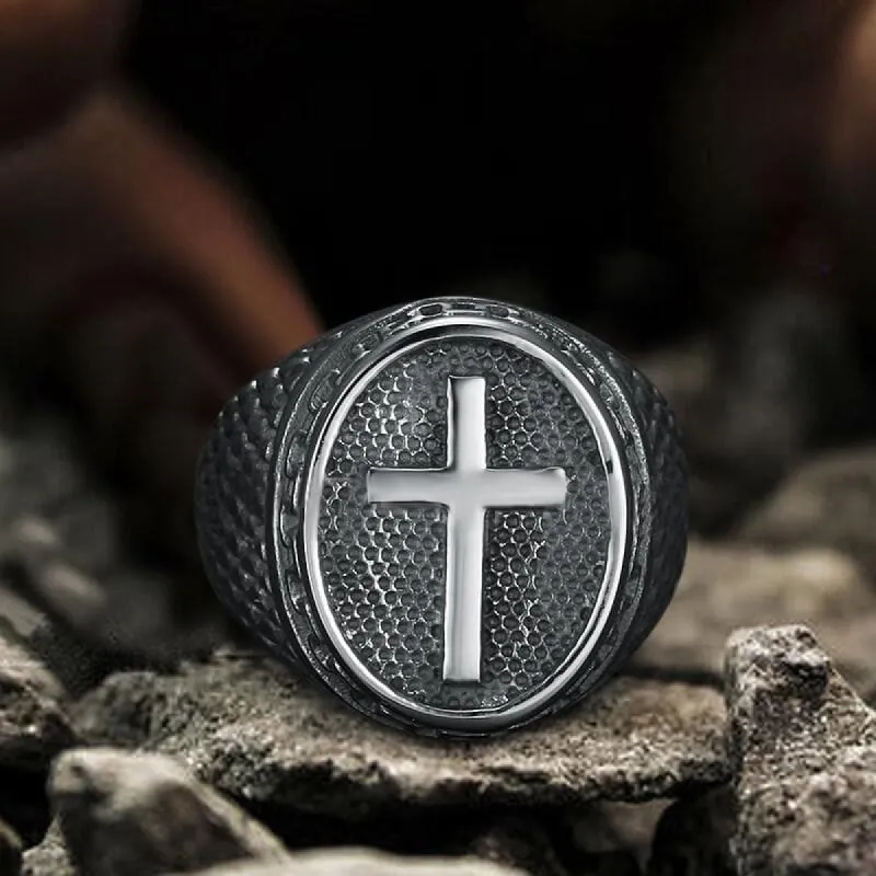 Dragon Scale Pattern Sterling Silver Cross Ring sold by GTHIC