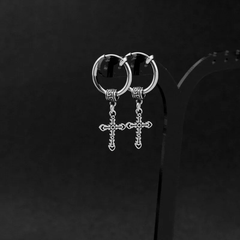 Great Wall Pattern Cross Stainless Steel Hoop Earrings sold by GTHIC product image thumbnail 4