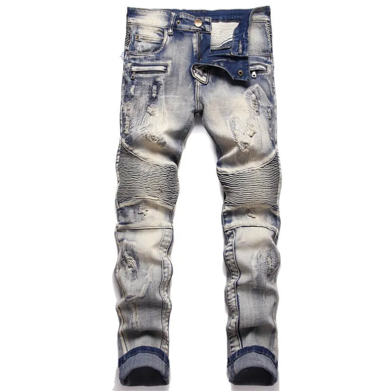 Distressed Paneled Crumpled Cotton Skinny Pants sold by GTHIC