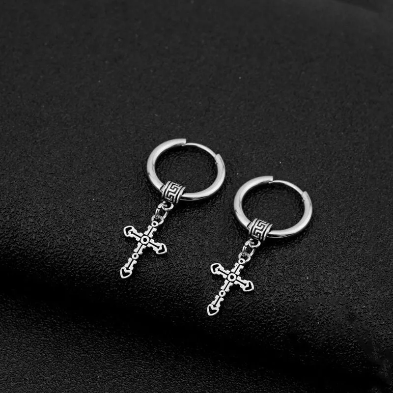 Great Wall Pattern Cross Stainless Steel Hoop Earrings sold by GTHIC