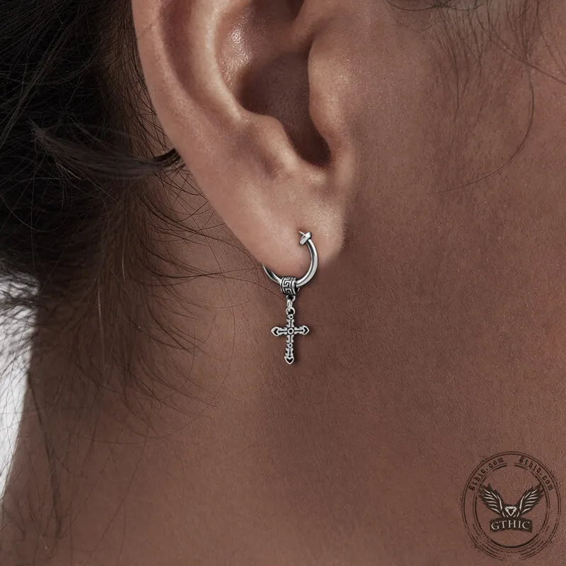 Great Wall Pattern Cross Stainless Steel Hoop Earrings sold by GTHIC product image thumbnail 2