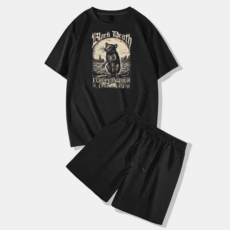 Black Death Rat Short Sleeve T-shirt and Shorts Set sold by GTHIC