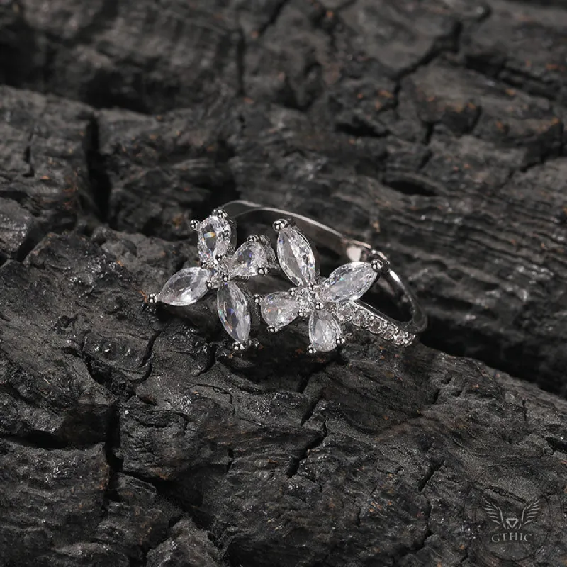 Double Butterfly Zircon Brass Open Ring sold by GTHIC